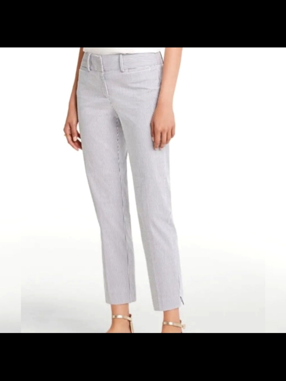 Ann Taylor Factory Seersucker Stripe Ankle Pants Blue White Size 8